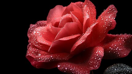 Vibrant Red Rose with Delicate Water Droplets on the Petals – Nature’s Beauty and Elegance