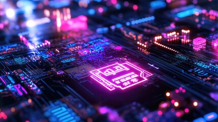 Fototapeta premium Futuristic Circuit Board with Neon Lights and Vibrant Colors