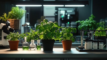Fototapeta premium Laboratory Scene with Greenery, Plants, and Scientific Equipment