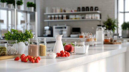 Fresh Ingredients on a Bright Kitchen Countertop with Glass Jars
