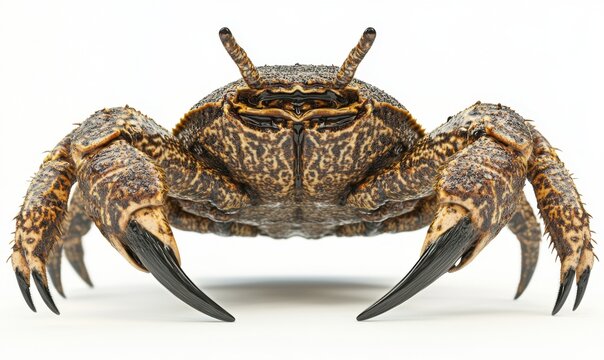 Brown crab with black claws on white background, ideal for nature projects