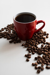 coffee beans and cup