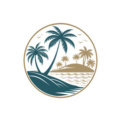 beach silhouette logo vector line art logo design