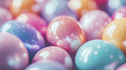 Colorful eggs with reflective surfaces create vibrant display