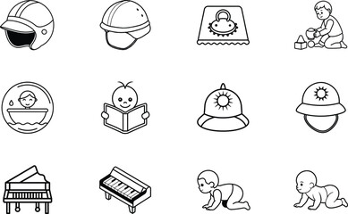 Baby Safety Gear, Playtime Activities, and Childhood Development Icons