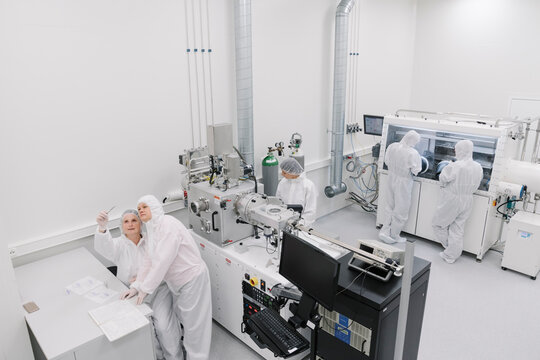 Team of scientists working in laboratory of technology center