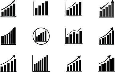 Collection of Bar Graph Icons Showing Positive Growth Trends