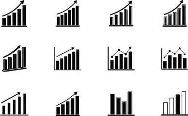 Growth Chart Icons Business Success, Progress, Data, Statistics, Trends