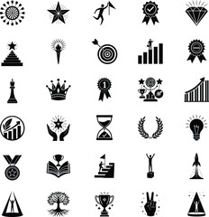 Success Icons Achievement, Goals, Victory, Awards, Progress, Triumph, Leadership, Growth, Strategy, 