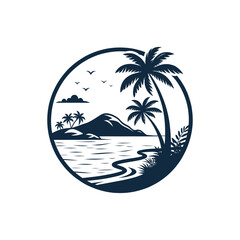 beach silhouette logo vector line art logo design
