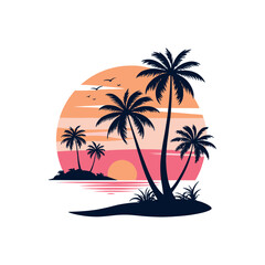 beach silhouette logo vector line art logo design
