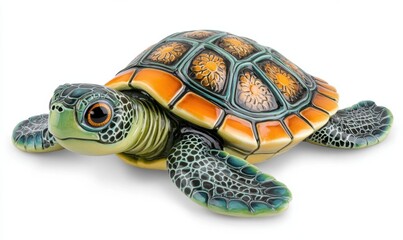 Obraz premium Colorful ceramic turtle figurine on white background, ideal for home decor