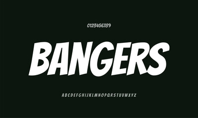 Bangers vector font alphabet with numbers