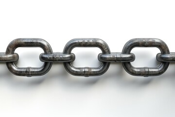 Obraz premium Close-up of sturdy steel chain links on a white background, symbolizing strength and connection.