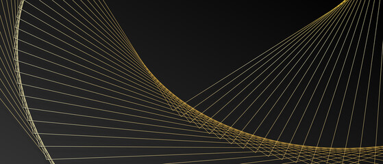 Abstract minimalist poster collection with golden smooth thin ink lines on black background