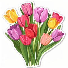 Naklejka premium Bright and colorful bouquet of tulips in various shades, symbolizing joy and beauty. Perfect for spring decor or floral arrangements
