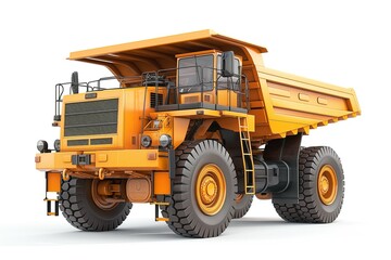 A large, bright yellow dump truck showcasing its robust design and powerful structure.