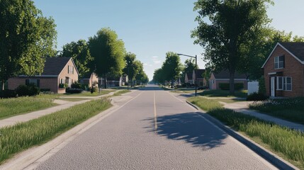 Naklejka premium Suburban Street Scene Residential Houses Sunny Day