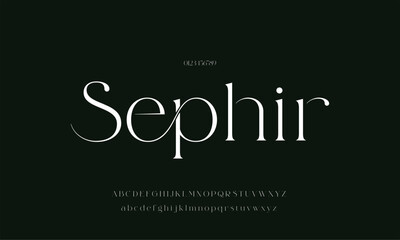 Sephir-Regular abstract font alphabet. Typography typeface uppercase lowercase and number. vector illustration
