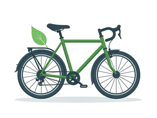 Fototapeta premium Ecology Logo . Symbol of nature conservation. Recyclable. A green bicycle with leaves on it. The bike is parked on a white background