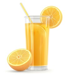 Fototapeta premium Refreshing glass of orange juice with a slice and half an orange, perfect for sunny days.