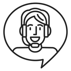 Customer service operator line icon vector isolated. Simple symbol of contact center. Female person as a worker in call center. Customer assistant.