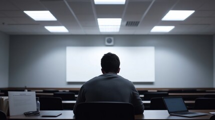 A college student learning about money laundering detection during an economics class. Featuring curiosity and education
