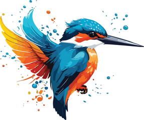 Kingfisher sitting on branch, Kingfisher Illustration vector design