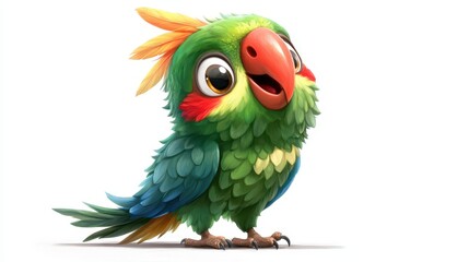 Obraz premium Colorful cartoon parrot with joyful expression.