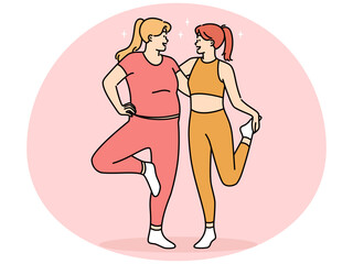 Smiling diverse girls training together