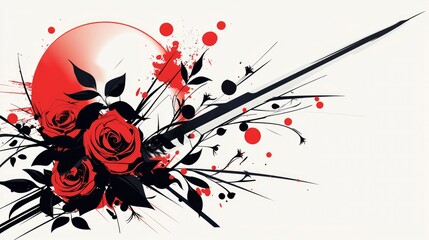 Abstract Red Roses with Geometric Elements and Splashes