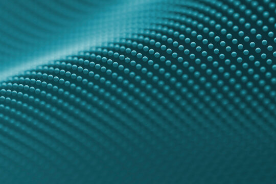 Abstract 3D rendering of a wave pattern with dots and spheres