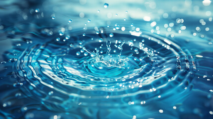 drop falling in Blue water with circles on surface