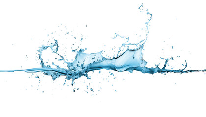 Line of Blue water splash with small drops on transparent background
