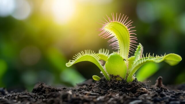Venus flytrap seedling in sunlight