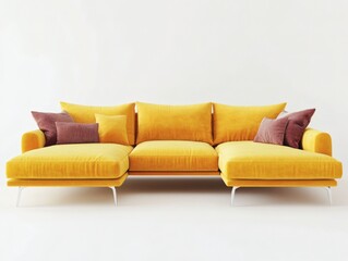 Fototapeta premium A modern yellow sectional sofa in a minimalist living room setting, perfect for any contemporary home.