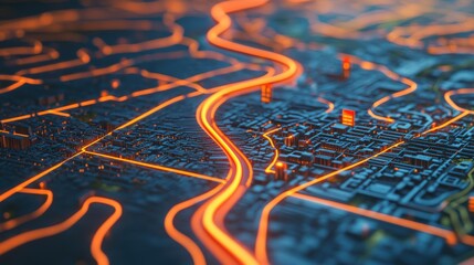 Futuristic Cityscape Illuminated With Glowing Roads