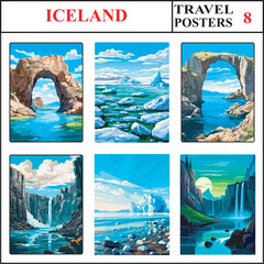 Iceland Gatklettur Jokulsarlon Gatklettur Travel Poster Wall Art Print Collection Set Part 8