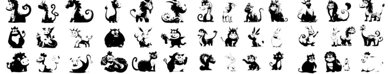 The Chinese Lunar New Year features cartoon characters representing zodiac animals, including the rat, dragon, pig, dog, tiger, rooster, horse, snake, monkey, ox, rabbit, and goat