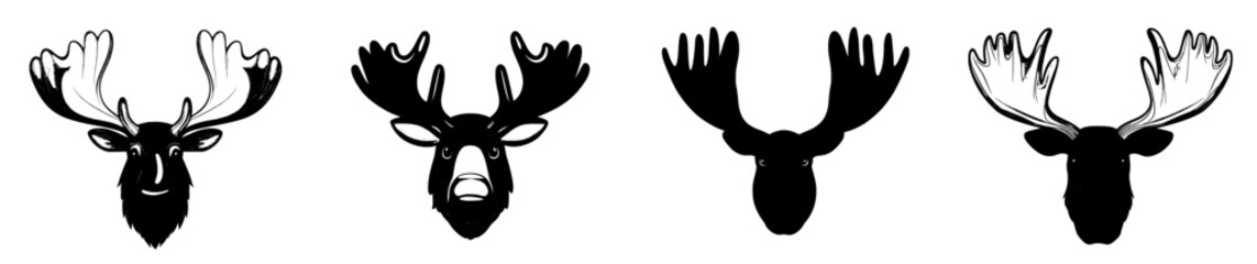 Obraz premium Modern icon of an isolated animal head featuring an angry elk or moose mascot with horns, suitable for a hunting club or sport team emblem, depicting a wild forest elk