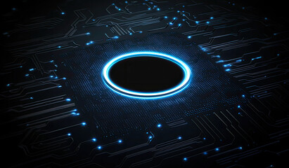Futuristic Circuit Board Design Glowing Central Processor Unit