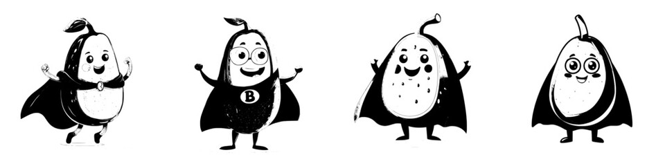 A cartoon character of a papaya fruit is depicted as a superhero, wearing a modern tropical fruit-themed costume and mask, embodying happiness and power