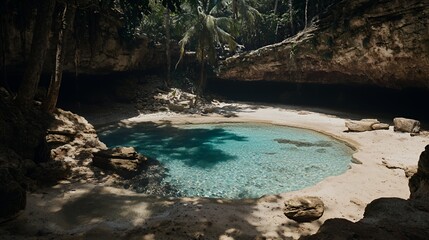 Hidden Tropical Pool in a Jungle Cave