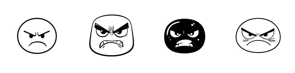 The modern icon of a cartoon face features an emoji with angry eyes and gnashed teeth, conveying negative emotions
