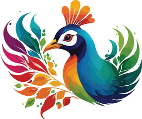 Colorful Peacock Illustration vector design, Peacock logo and icon design