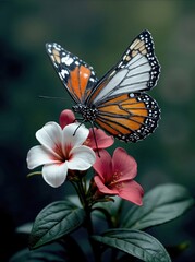 Fototapeta premium Plain Tiger Butterfly on Medinilla Flowers