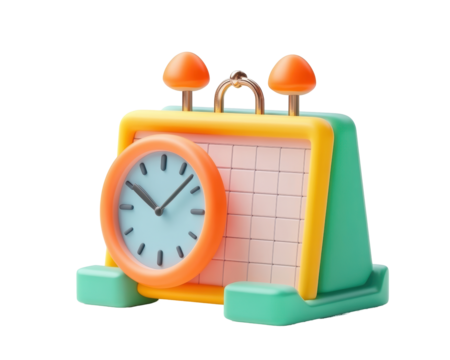 Isolated Cartoon-Style Calendar Alarm Clock with Cheerful Colors