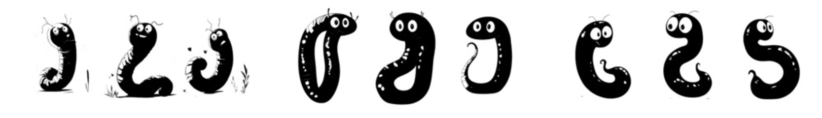 Fototapeta premium A cartoon depiction of a humorous worm, alongside an animation of an earthworm crawling, forms a modern sequence of frames showcasing the movement of a soil compost insect, featuring a pink wildlife