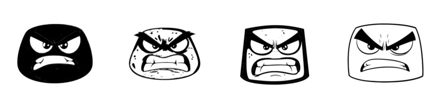 A cartoon face with a grumble expression, characterized by angry eyes and an open mouth, represents a modern emoji
