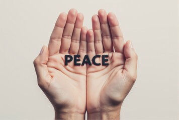 Two Hands Displaying the Word Peace in Block Letters